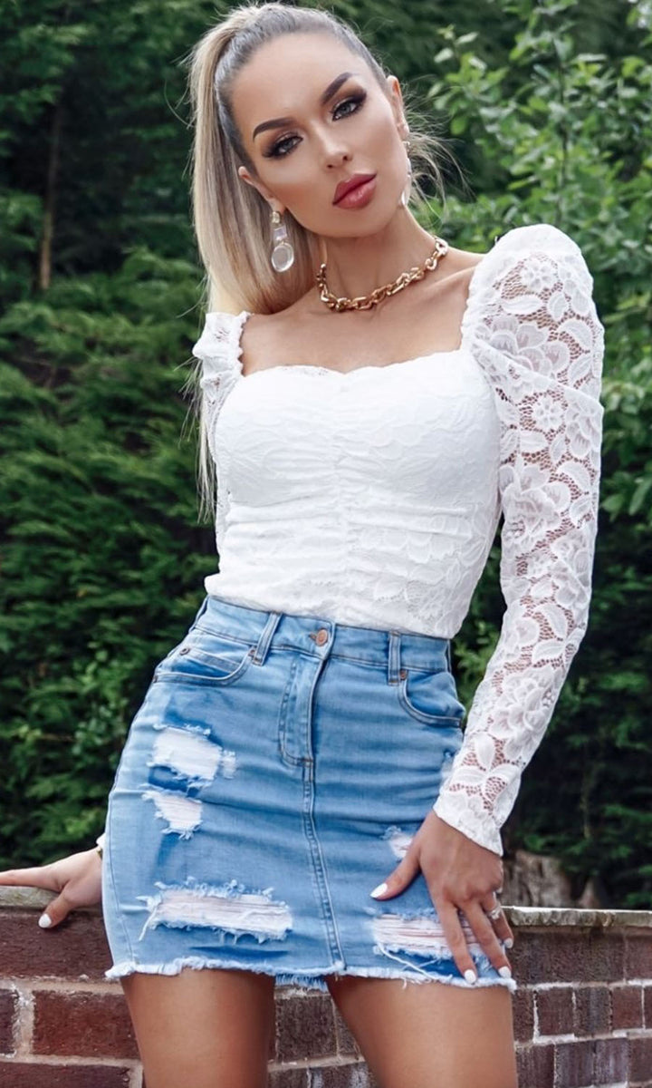Christy Light Blue Ripped Denim Mini Skirt