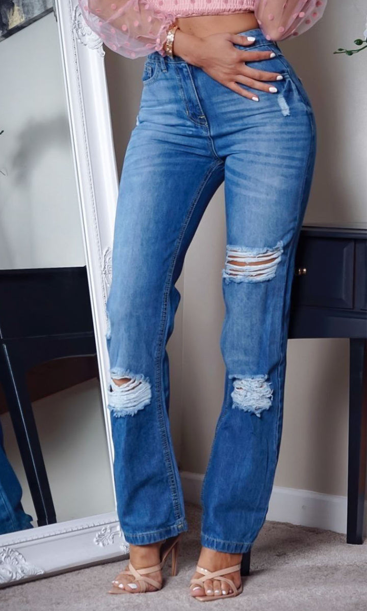 Elena Light Blue Mom Ripped Jeans