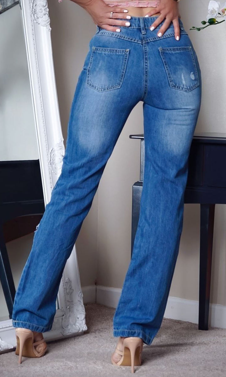 Elena Light Blue Mom Ripped Jeans