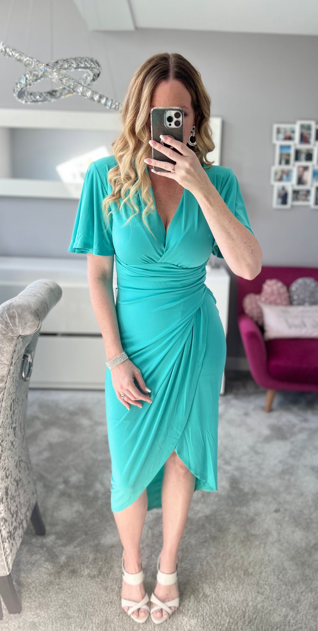 Manhattan Mint Green Angel Sleeve Bodycon Midi Dress