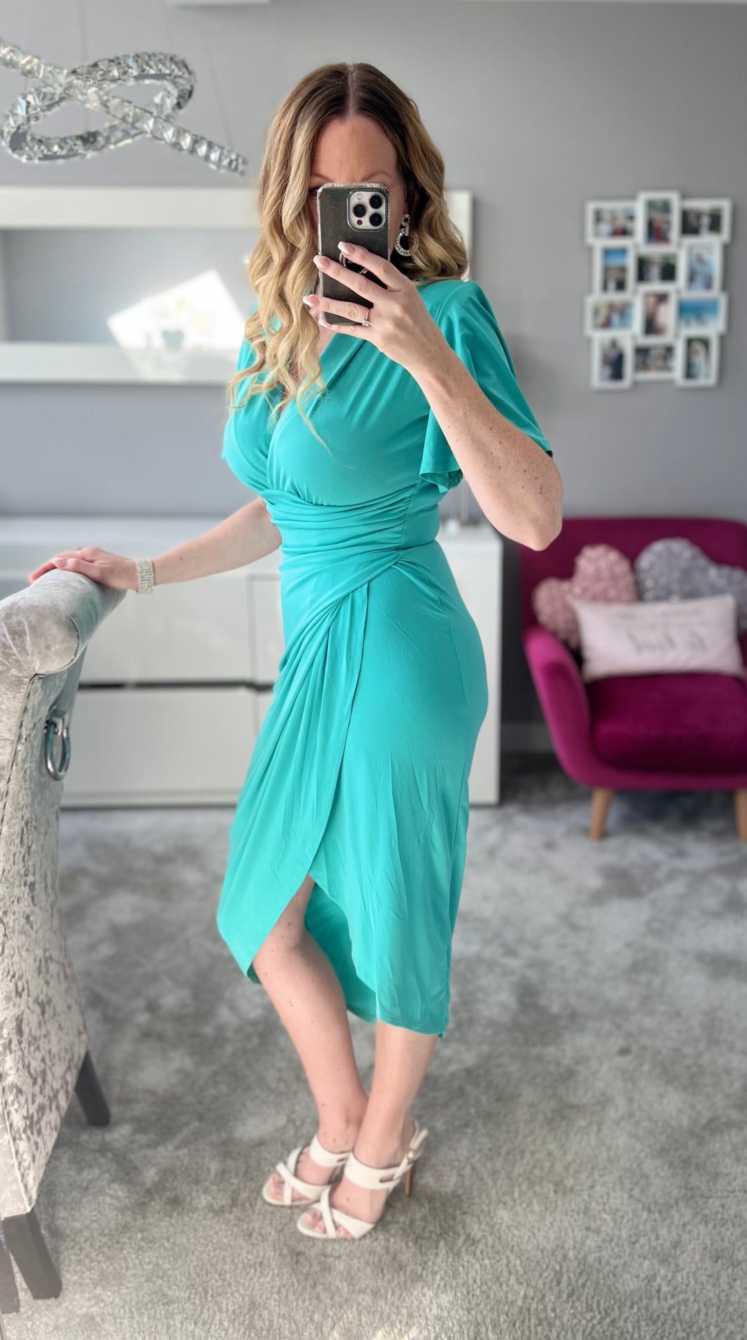 Manhattan Mint Green Angel Sleeve Bodycon Midi Dress