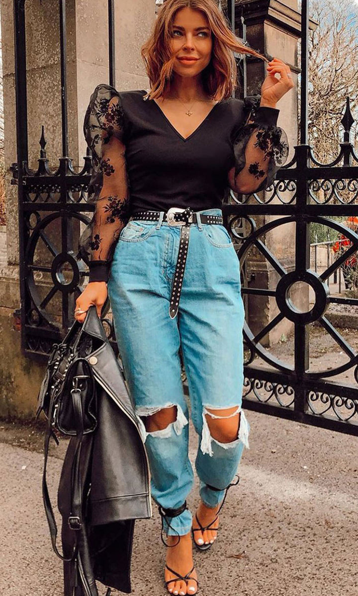 Jolene Knee Rip Turn Up Boyfriend Jeans