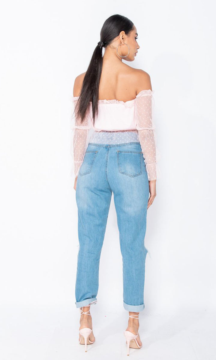 Jolene Knee Rip Turn Up Boyfriend Jeans