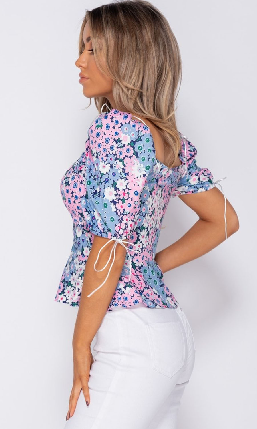 Kathryn Floral Tie Detail Peplum Top