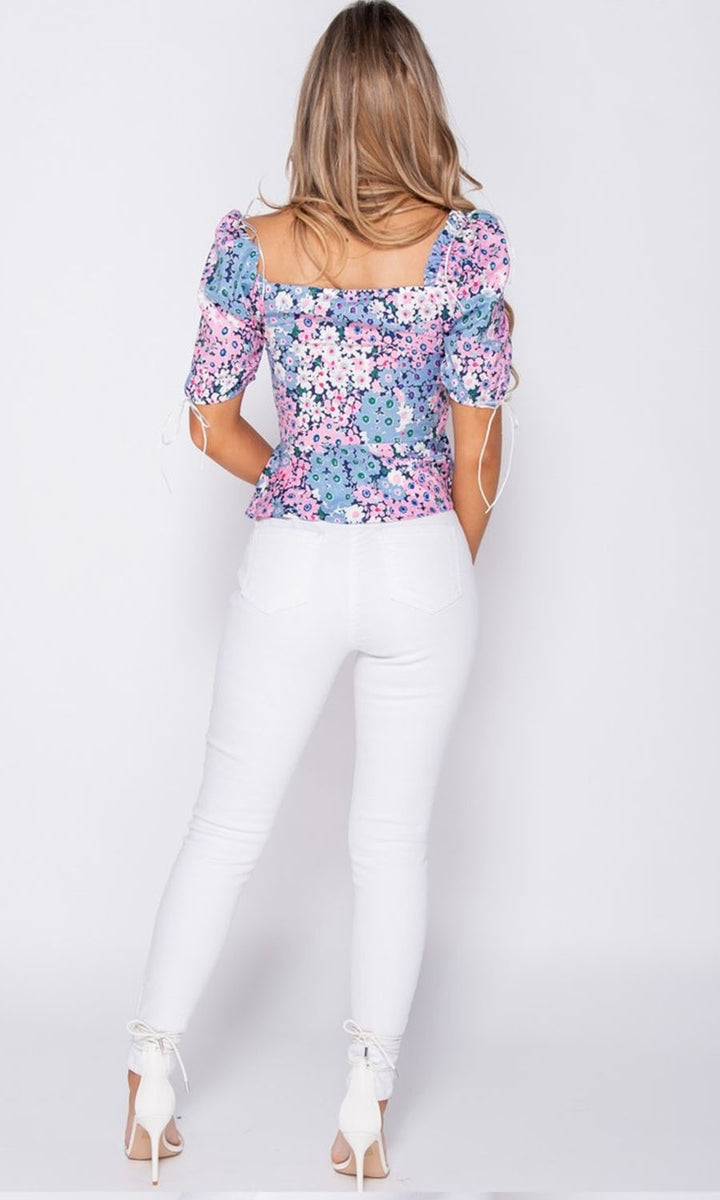 Kathryn Floral Tie Detail Peplum Top