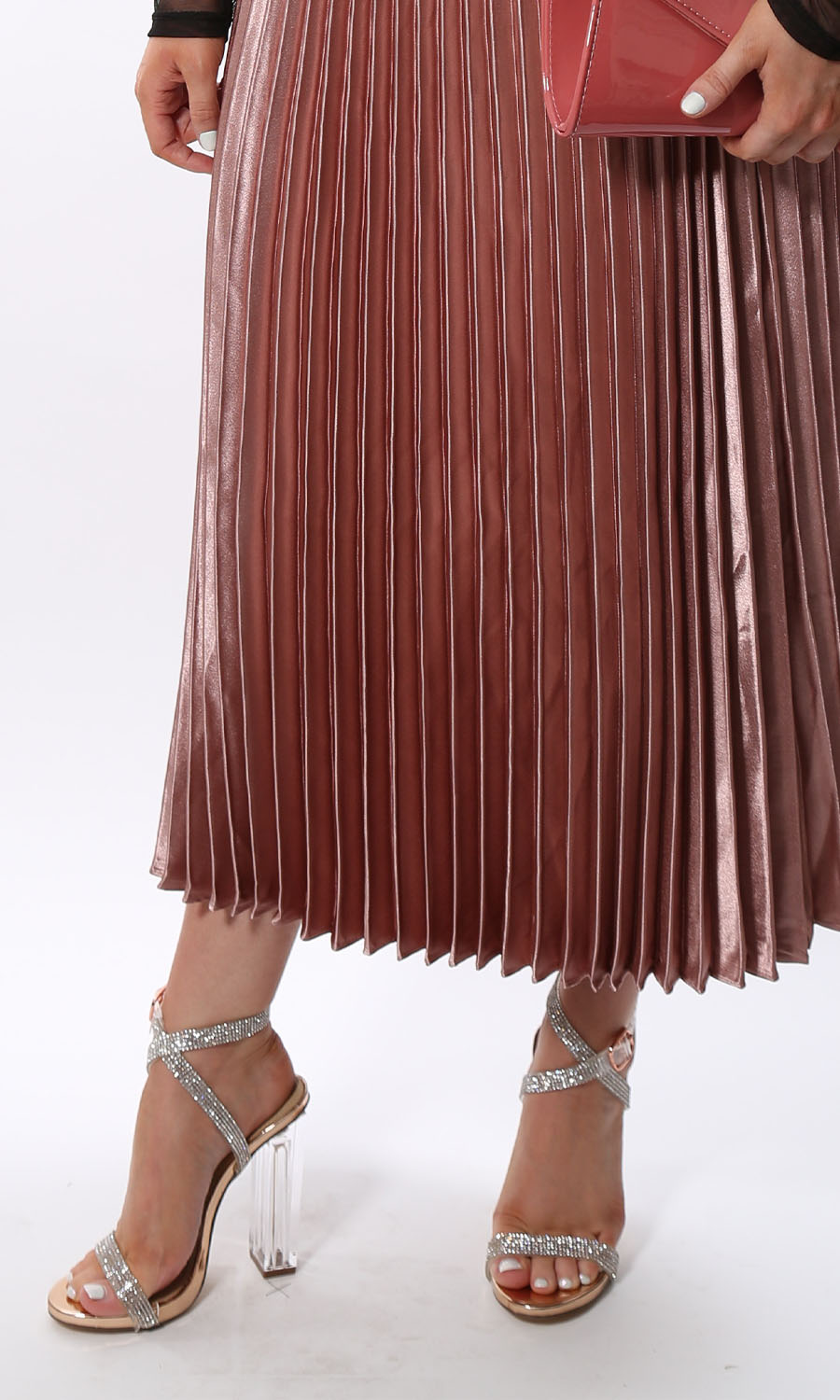 Milan Rose Gold Clear Block Heel Diamante Strap Sandals