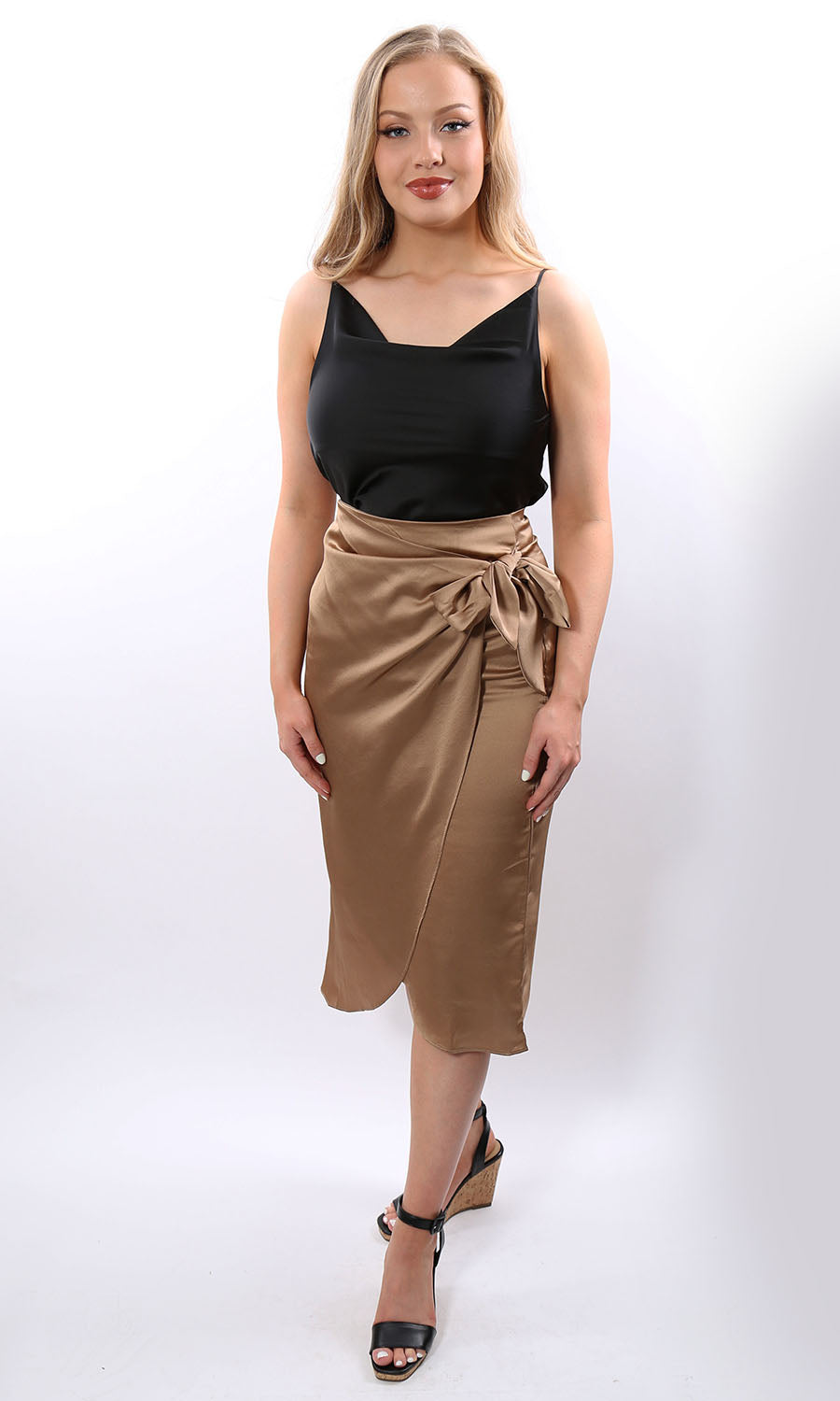 Orla Mocha Satin Side Tie Skirt
