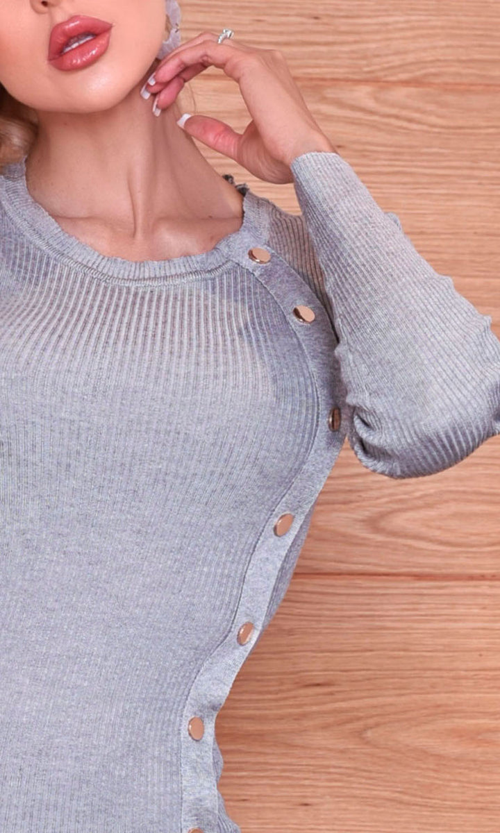 Sasha Grey Button Detail Knitted Bodycon Mini Dress
