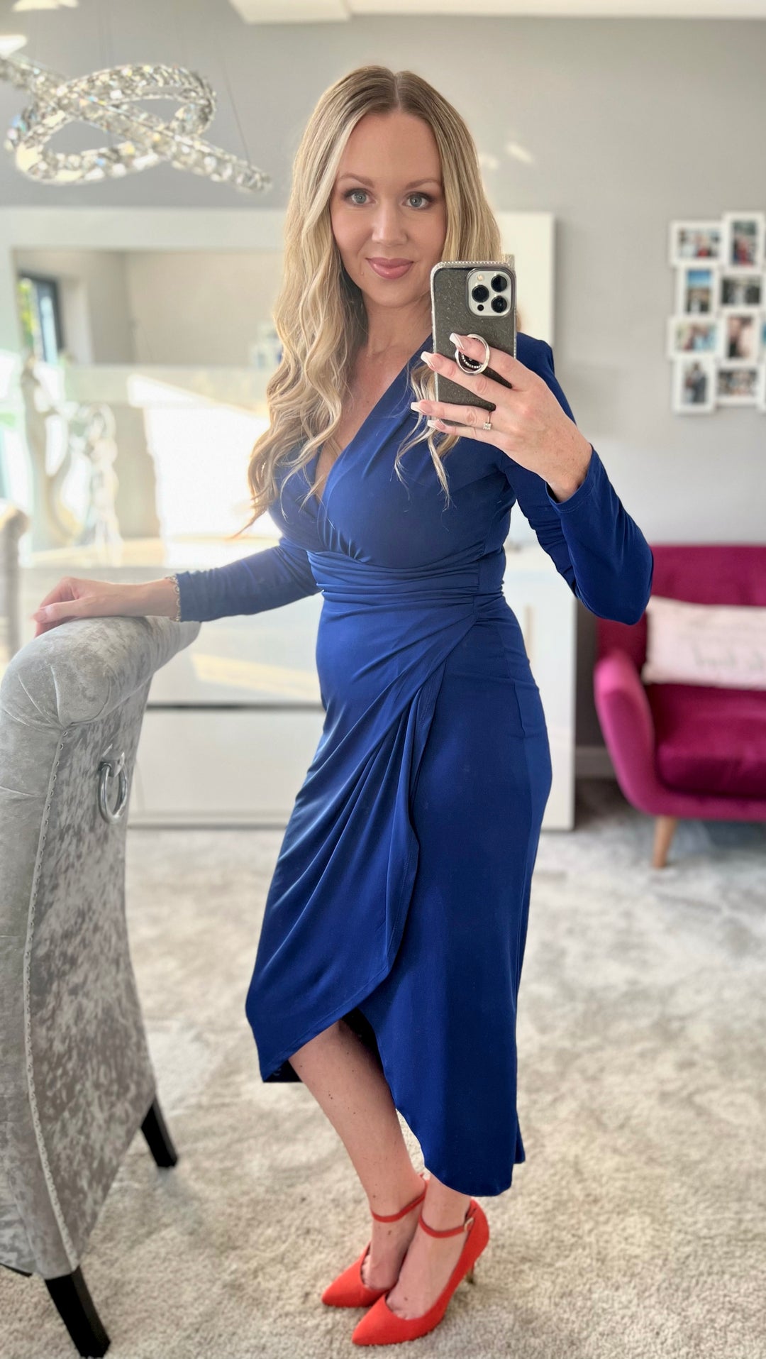 A Touch Of Class Cobalt Blue Long Sleeve Bodycon Wrap Midi/Maxi Dress