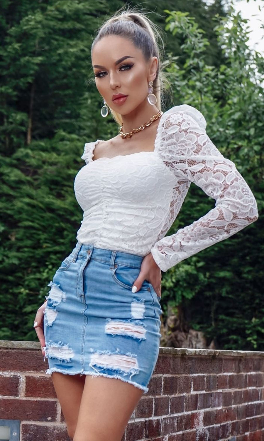 Tianna White Lace Ruched Front Padded Cup Bodysuit