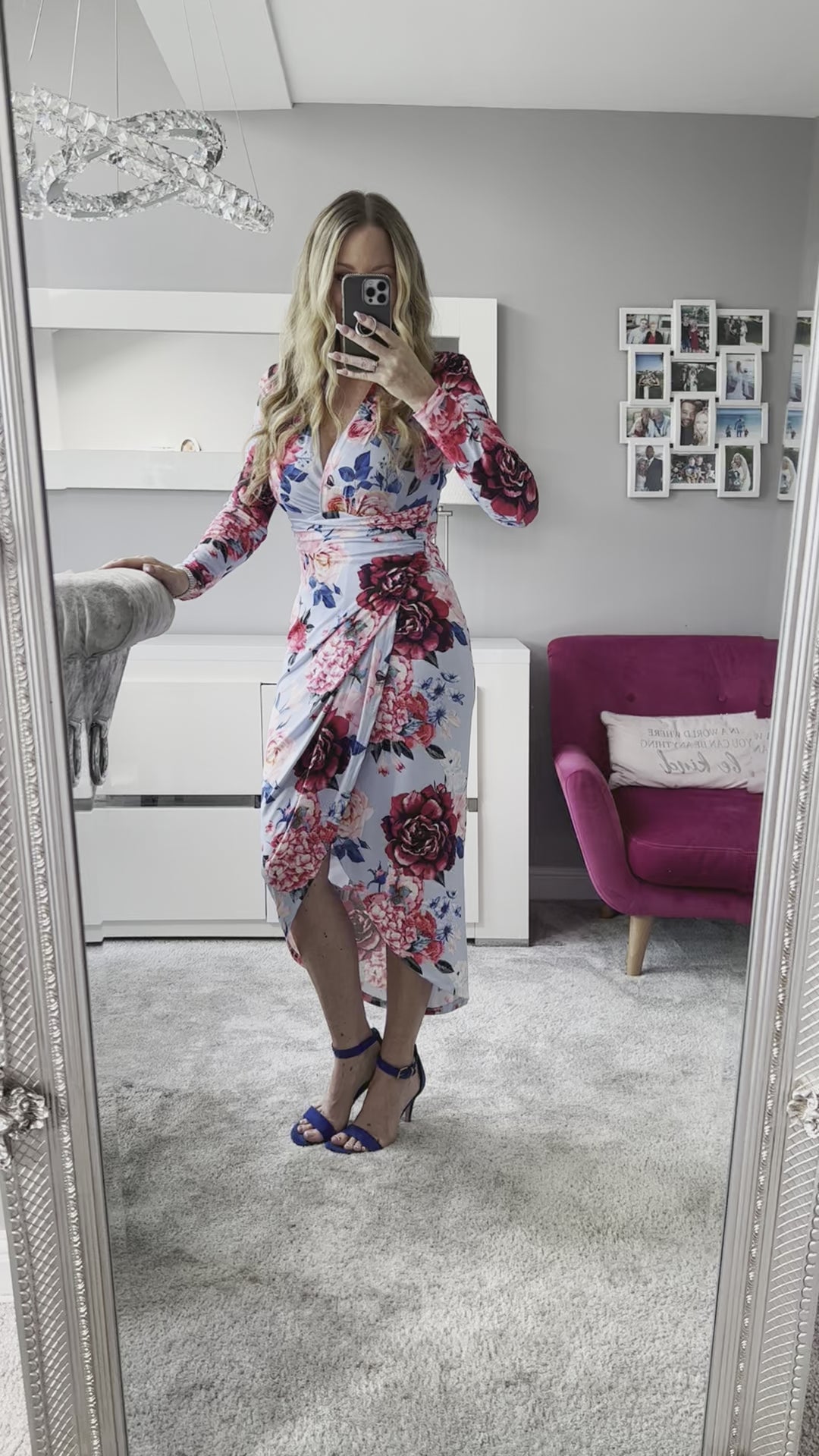 A Touch Of Class Light Blue Floral Long Sleeve Bodycon Wrap Midi/Maxi Dress