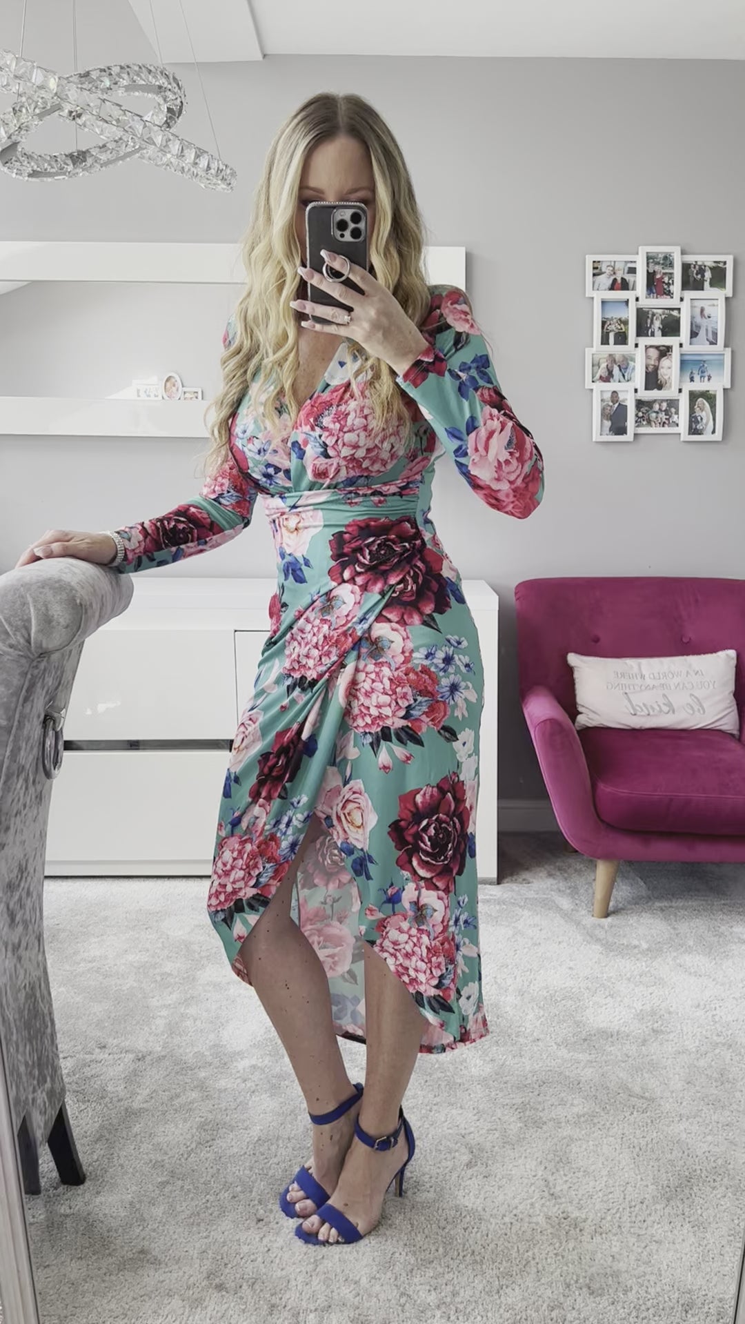 A Touch Of Class Green Floral Long Sleeve Bodycon Wrap Midi/Maxi Dress
