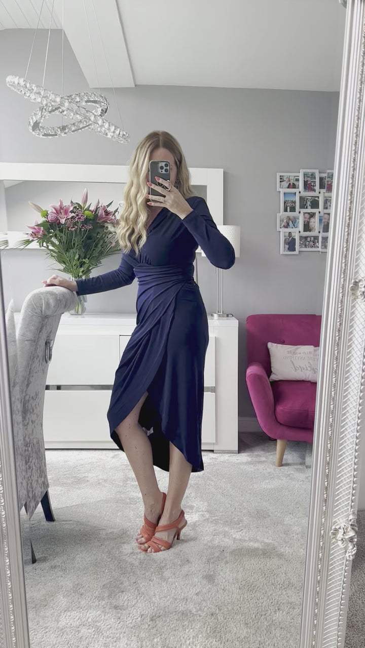 A Touch Of Class Navy Long Sleeve Bodycon Wrap Midi/Maxi Dress