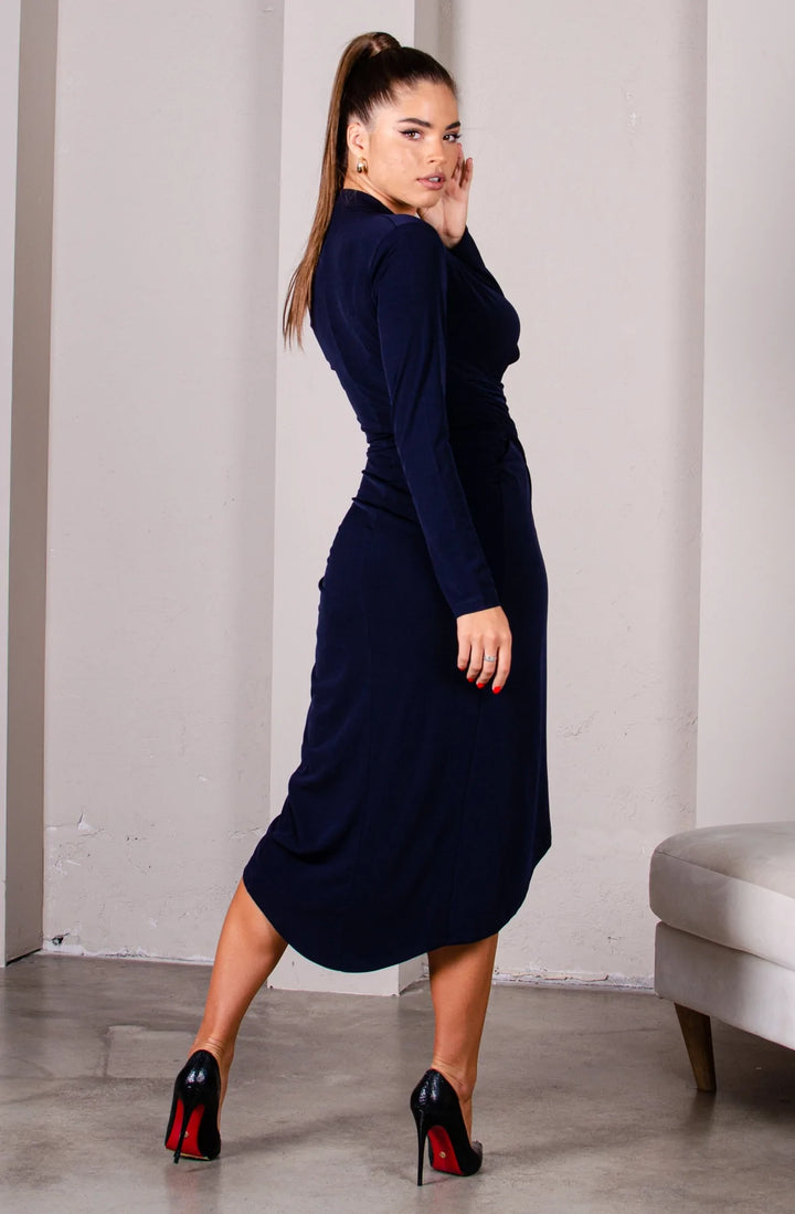 A Touch Of Class Navy Long Sleeve Bodycon Wrap Midi/Maxi Dress