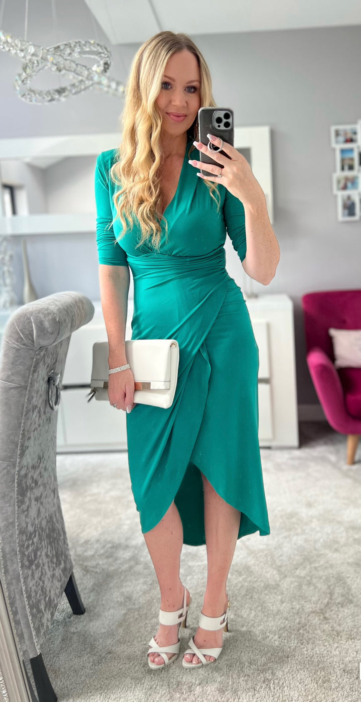 A Touch Of Class Green Long Sleeve Bodycon Wrap Midi/Maxi Dress
