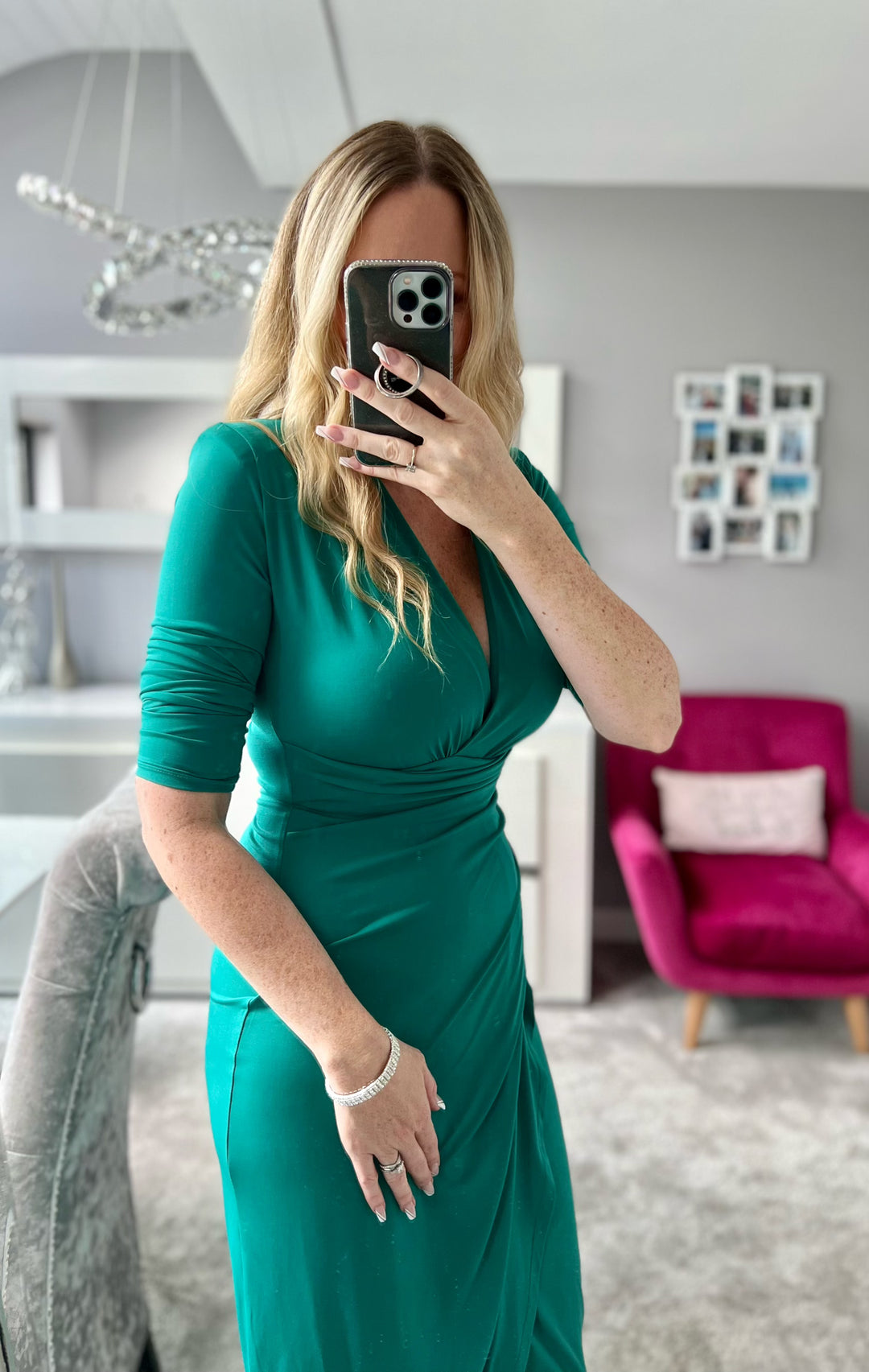 A Touch Of Class Green Long Sleeve Bodycon Wrap Midi/Maxi Dress