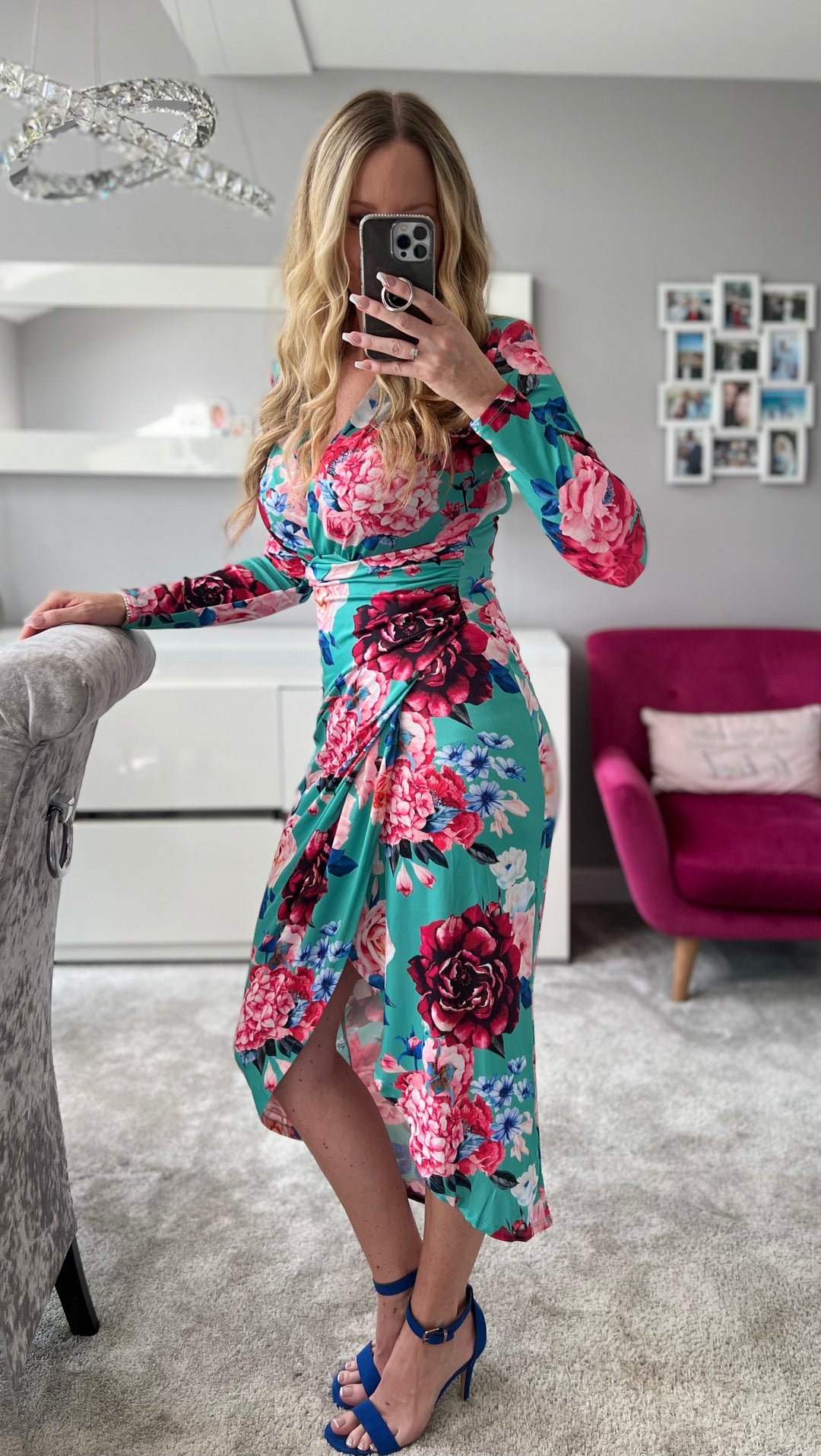 A Touch Of Class Green Floral Long Sleeve Bodycon Wrap Midi/Maxi Dress
