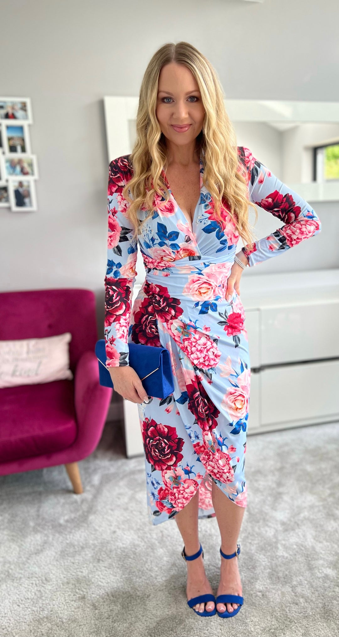 A Touch Of Class Light Blue Floral Long Sleeve Bodycon Wrap Midi/Maxi Dress
