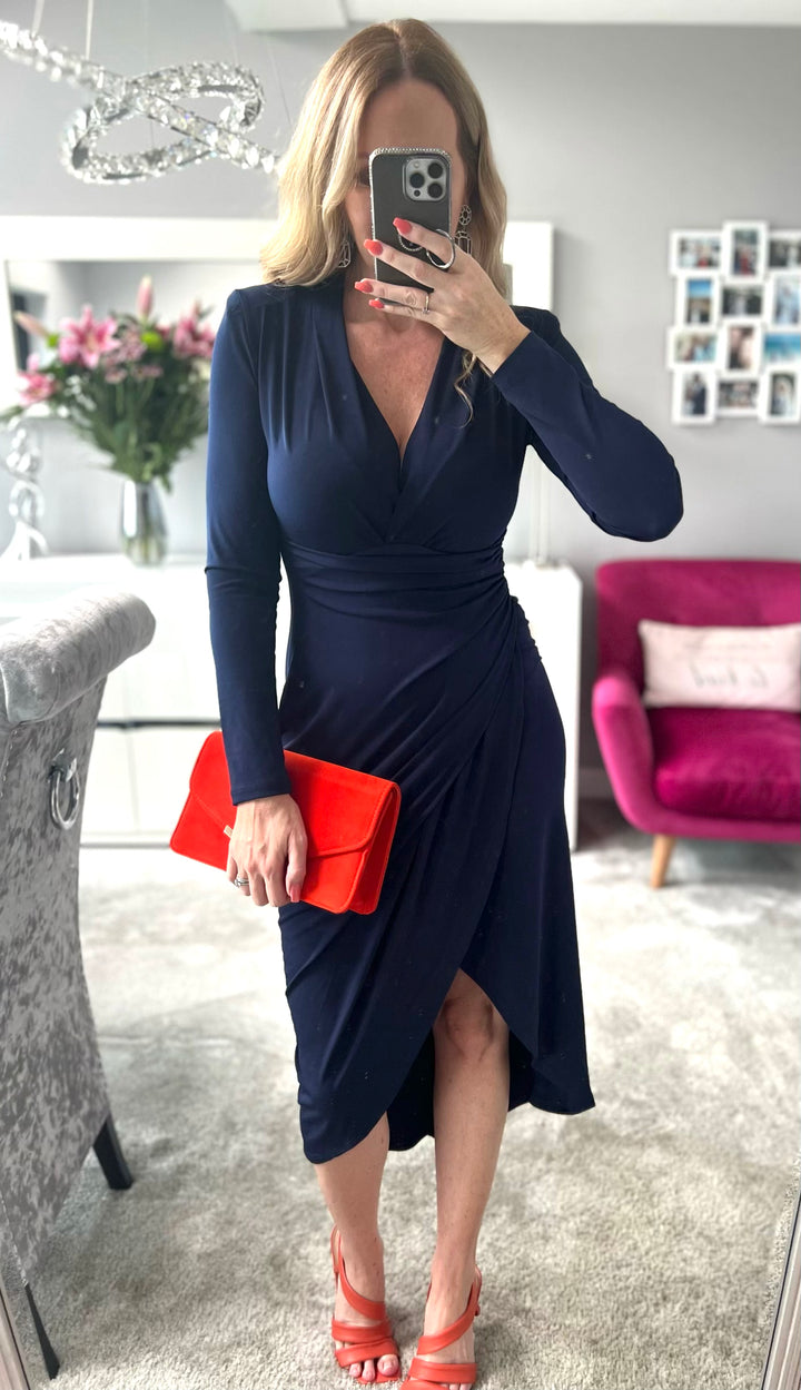 A Touch Of Class Navy Long Sleeve Bodycon Wrap Midi/Maxi Dress