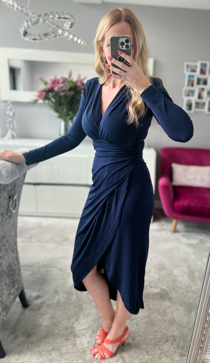 A Touch Of Class Navy Long Sleeve Bodycon Wrap Midi/Maxi Dress